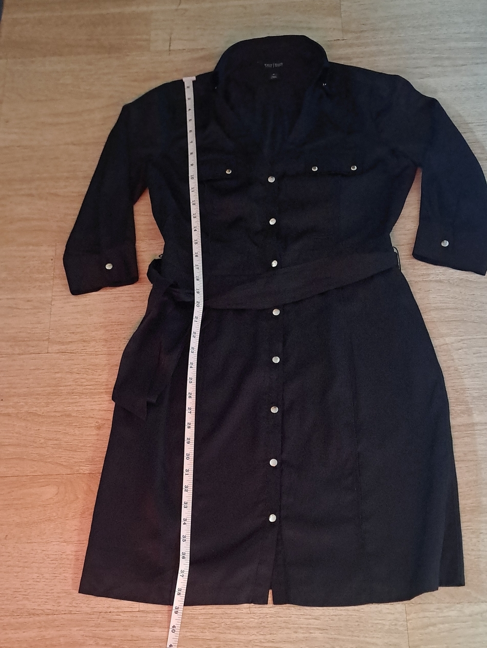 White House Black Market Black Button-Front Midi Shirt Dress - Picture 6 of 14